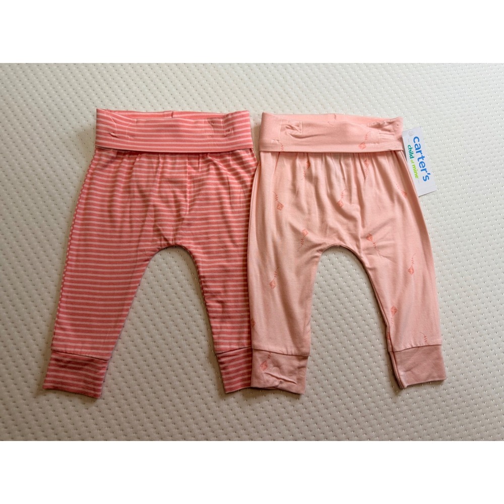 Carters Child of Mine Baby Girls Pink Stripe Kite Leggings 2 Pack 3-6M NWT